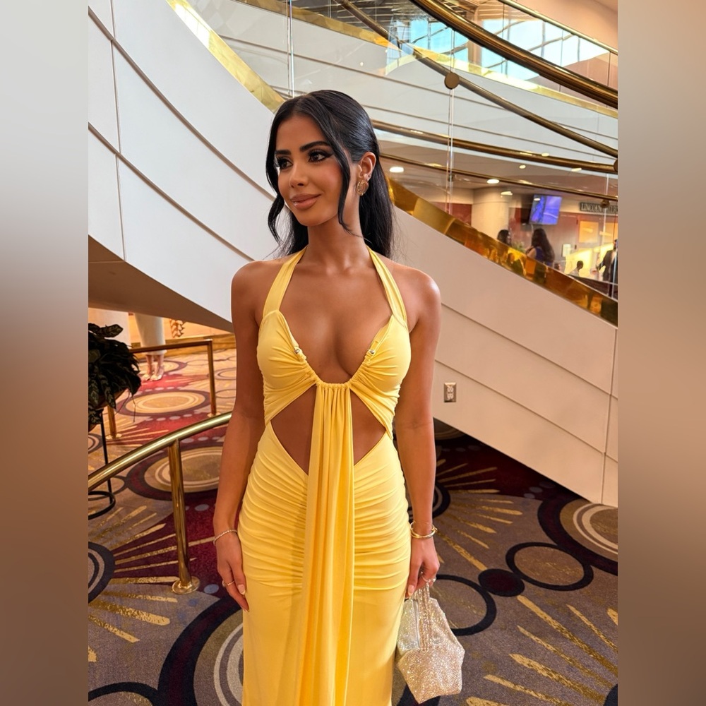 Elegant Yellow Halter Dress
